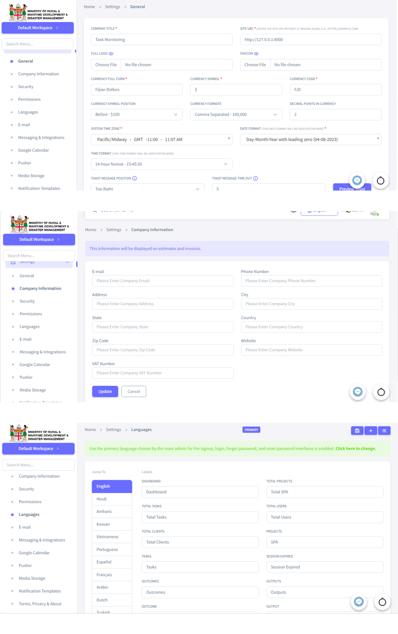 Settings and System Management